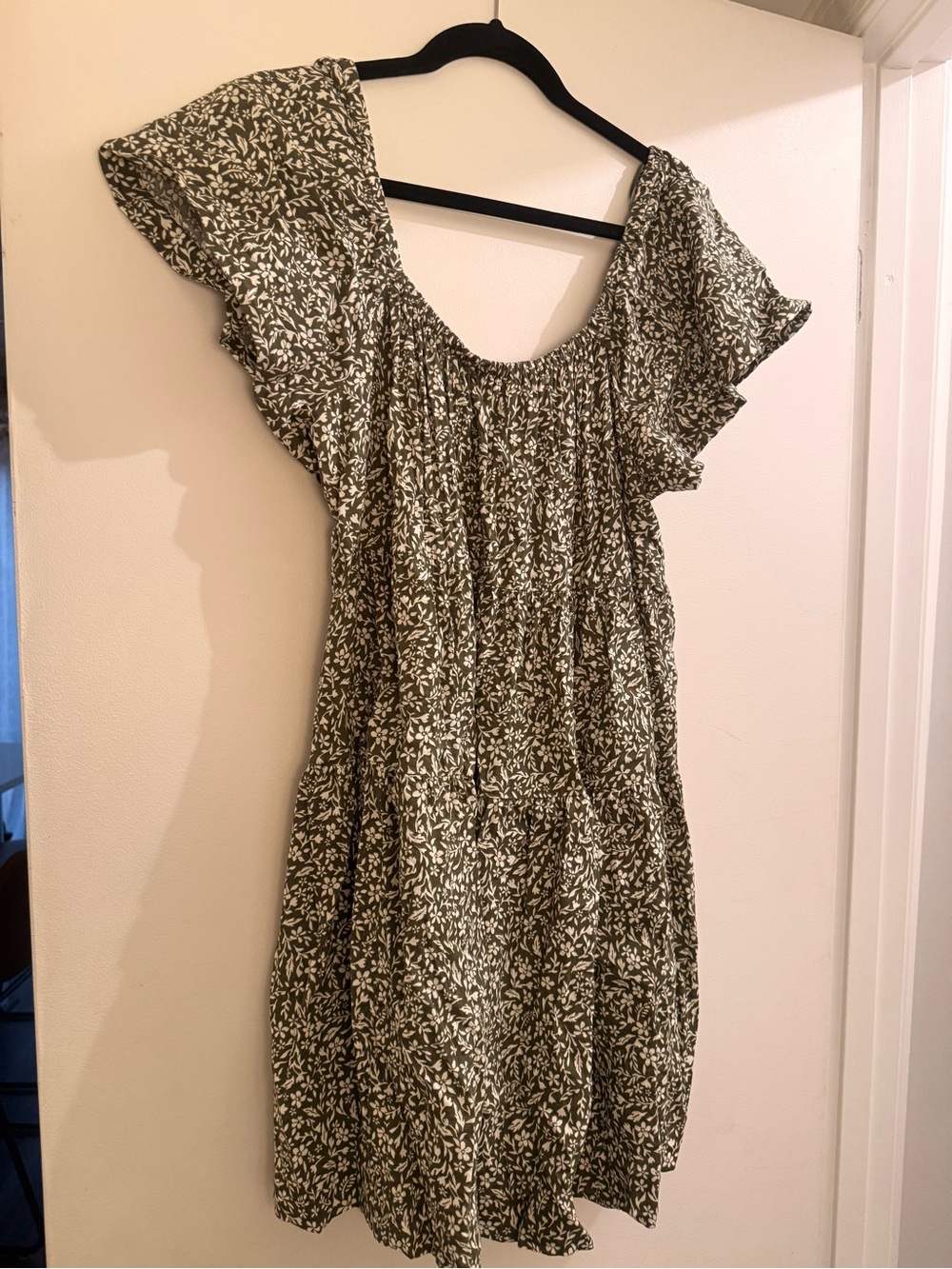 Old Navy Olive Green Floral Tiered Mini Dress